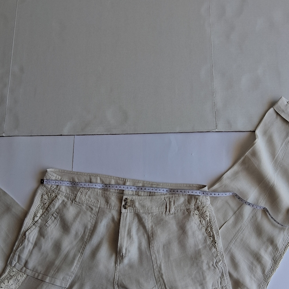 Light Beige Women's Linen Blend Wide Leg Pants - Picture 12 of 14